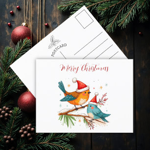Merry Christmas Two  Loving Birds Postcard