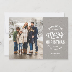 Merry Christmas two photo grey outdoorsy family Holiday Card