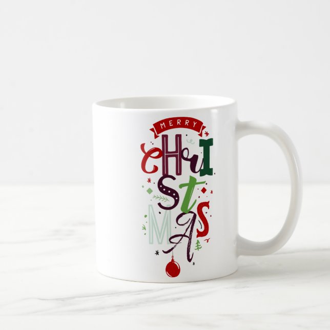 Merry Christmas Tygraphy Lettering Colorful T Shir Coffee Mug (Right)