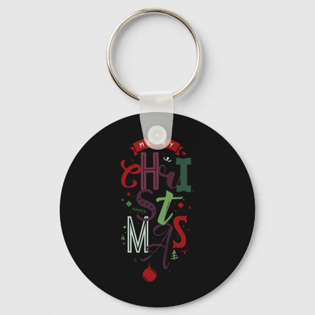 Merry Christmas Tygraphy Lettering Colorful T Shir Key Ring (Front)