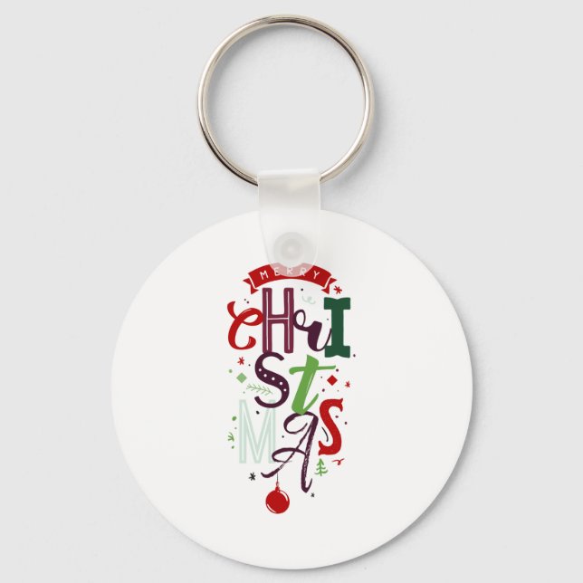 Merry Christmas Tygraphy Lettering Colorful T Shir Key Ring (Front)