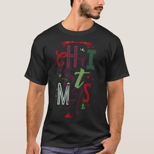 Merry Christmas Tygraphy Lettering Colorful T Shir T-Shirt (Front)