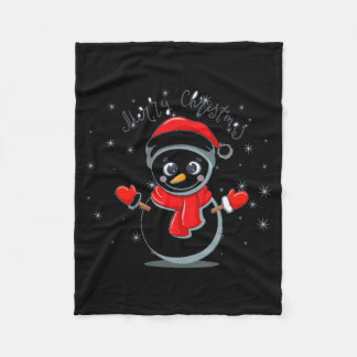 Merry Christmas Tygraphy Snowman Holiday  Fleece Blanket