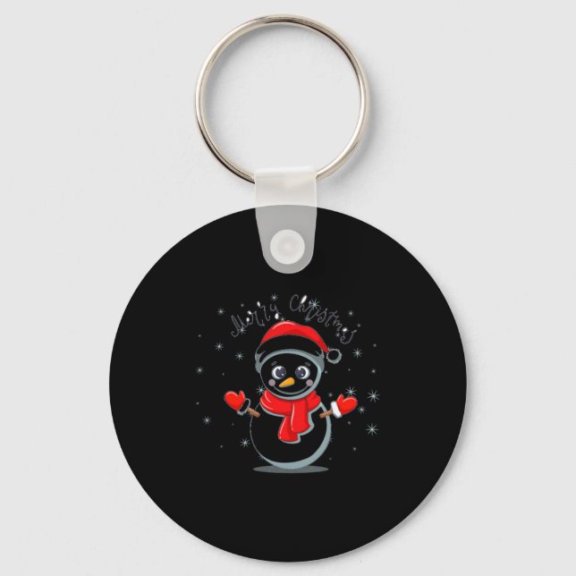 Merry Christmas Tygraphy Snowman Holiday  Key Ring (Front)