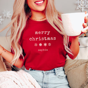 Merry Christmas   Typewriter Text and Snowflakes T-Shirt