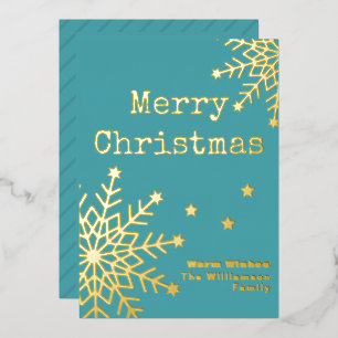 Merry Christmas Typewriter Text Teal Elegant  Foil Holiday Card