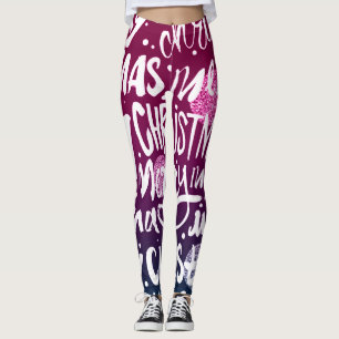 Merry Christmas Typographic Pattern Leggings