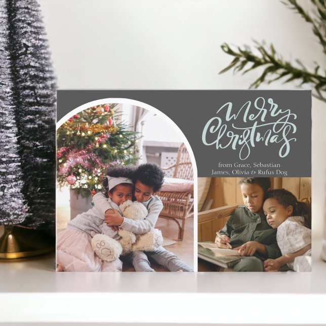 Merry Christmas Typography 3 Photo Holiday Card (Merry Christmas Typography 3 Photo Holiday Cards from Ricaso. Easy make your own photo cards)