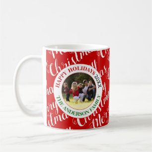 Merry Christmas typography and photo red holiday Coffee Mug
