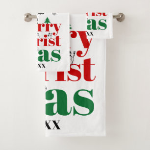 Merry Christmas typography and vintage elements Bath Towel Set