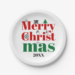Merry Christmas typography and vintage elements Paper Plate