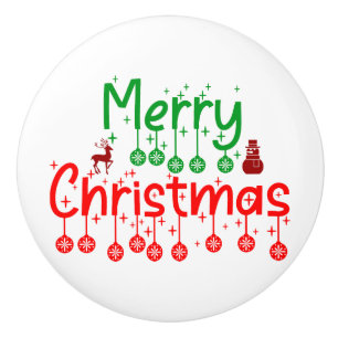 Merry Christmas Typography Art Ceramic Knob