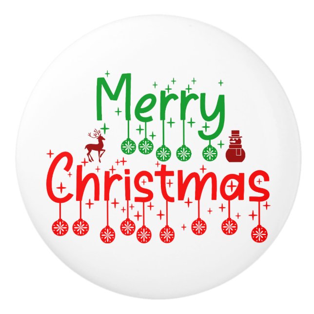 Merry Christmas Typography Art Ceramic Knob (Front)