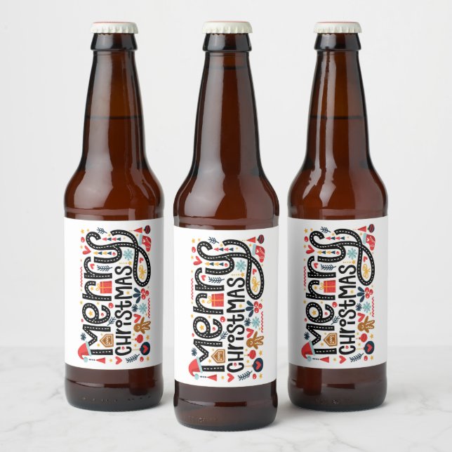 Merry Christmas Typography Beer Bottle Label (Bottles)