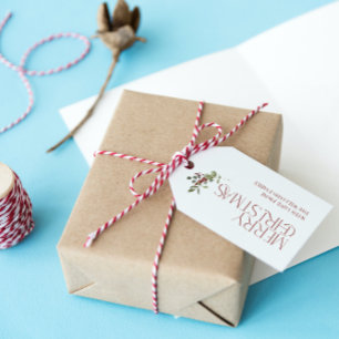 Merry Christmas Typography Botanical Gift Tags