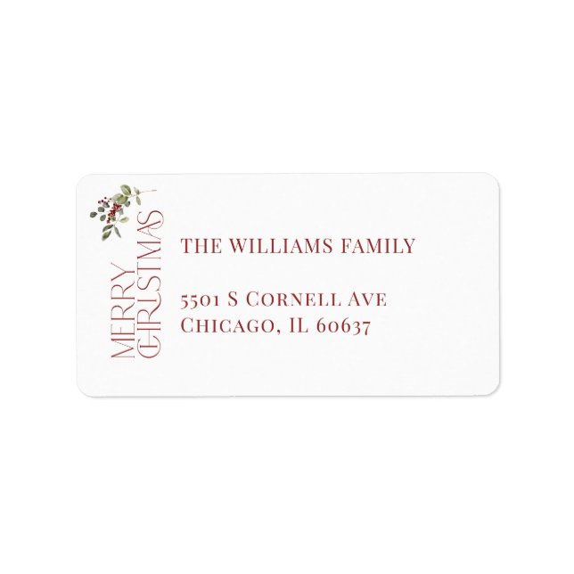 Merry Christmas Typography Botanical Xmas Label (Front)