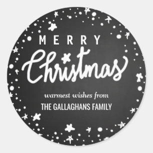 Merry Christmas Typography Chalkboard Stars Classic Round Sticker