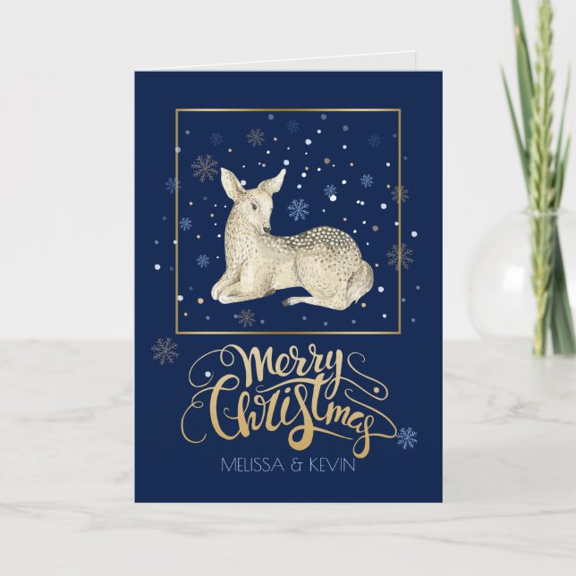 Merry Christmas Typography & Christmas Deer Holiday Card (Front)