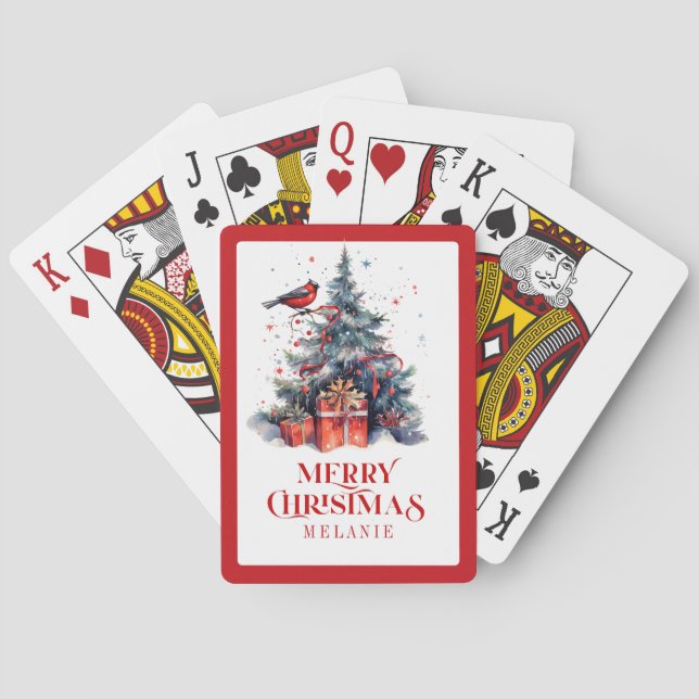 Merry Christmas typography & Christmas Tree Playing Cards (Back)