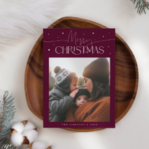 Merry Christmas Typography Cranberry Photo Holiday Card
