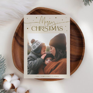 Merry Christmas Typography Cream Photo Holiday Card