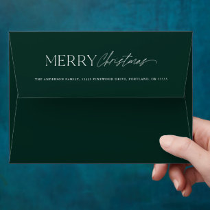 Merry Christmas Typography Dark Green Holiday Envelope