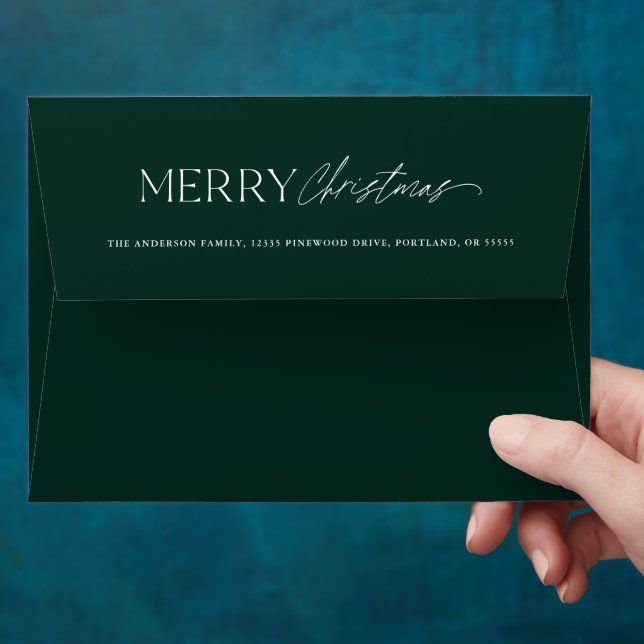 Merry Christmas Typography Dark Green Holiday Envelope (Hand)