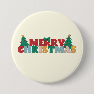 Merry Christmas Typography Decorated Pine Tree 7.5 Cm Round Badge