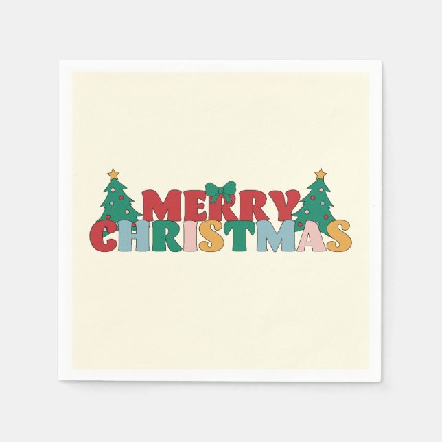 Merry Christmas Typography Decorated Pine Tree Napkin (Front)