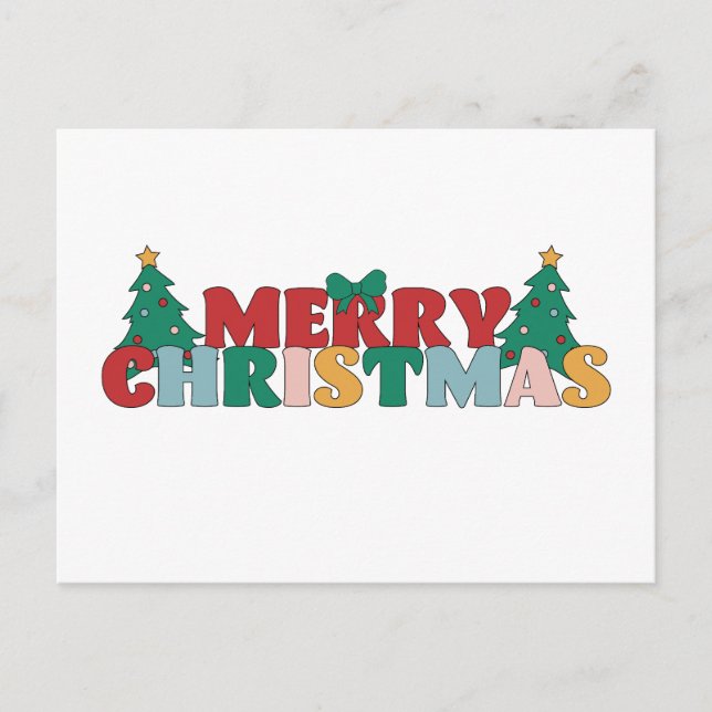 Merry Christmas Typography Decorated Pine Tree Postcard (Front)
