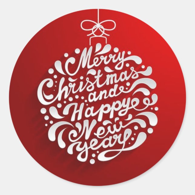 Merry Christmas Typography Design Round Sticker (Front)