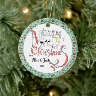Merry Christmas Typography Editable text Christmas Ceramic Tree Decoration