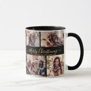 Merry Christmas Typography Family 5 Photo Collage  Mug
