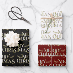 Merry Christmas typography faux glitter texture Wrapping Paper Sheet