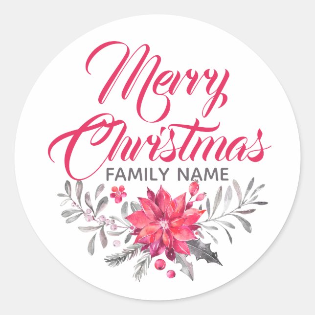 Merry Christmas Typography Flowers Bouquet Sticker (Front)