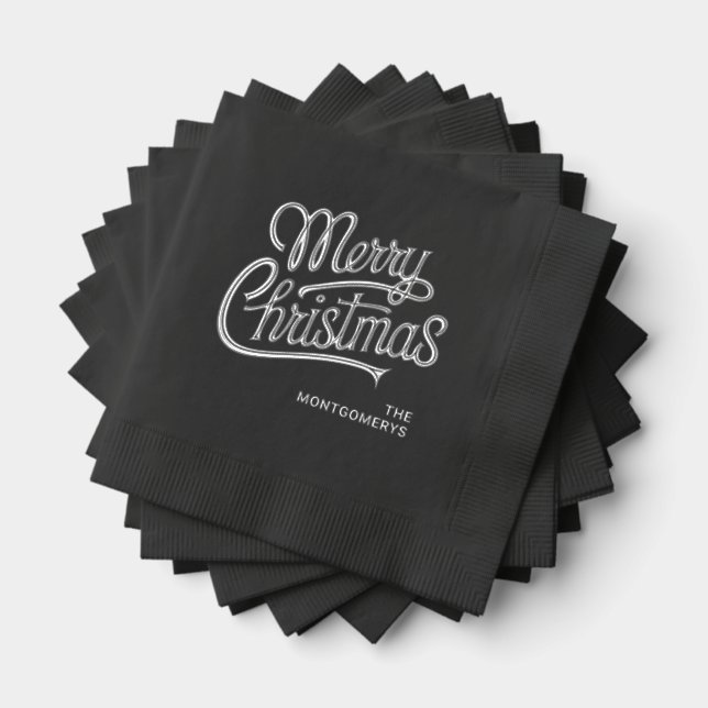 Merry Christmas Typography Foil Stamped Napkins (Insitu (Stacked))