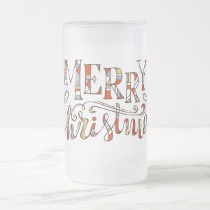 Merry Christmas Typography Frosted Glass Beer Mug