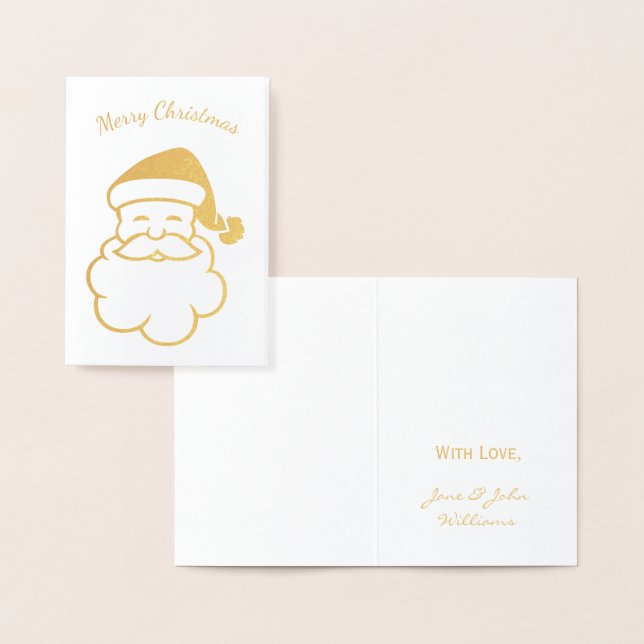 Merry Christmas Typography Gold Foil Santa Claus Foil Card (Display)