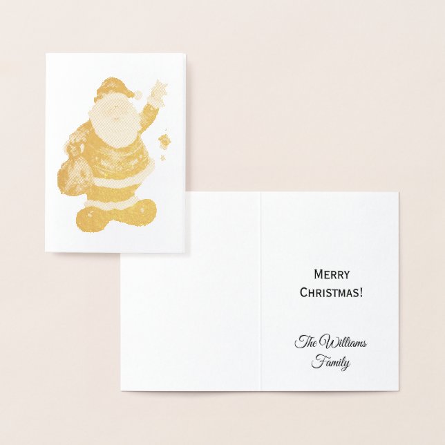 Merry Christmas Typography Gold Foil Santa Claus Foil Card (Display)