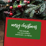 Merry Christmas Typography Green Return Address Label<br><div class="desc">Large return address labels feature Merry Christmas on a green background and your info in chic white lettering.</div>