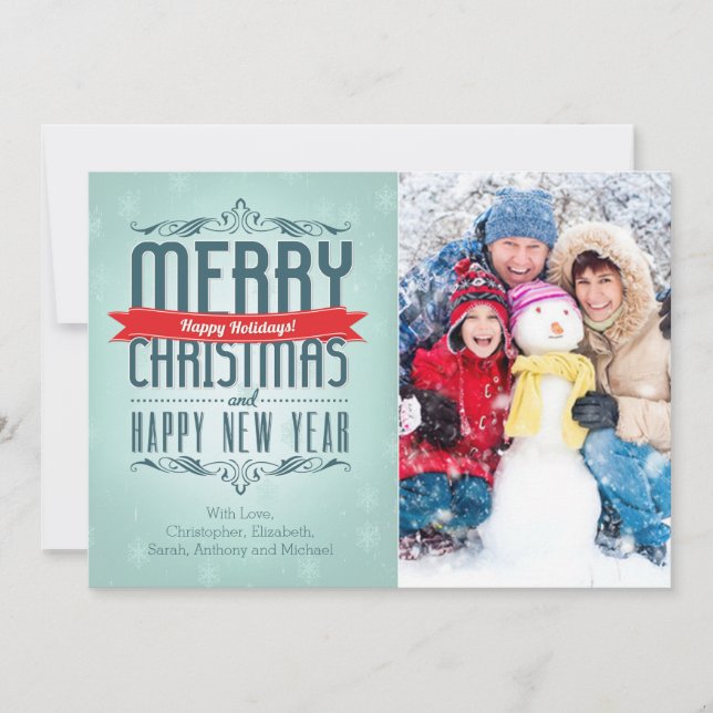 Merry Christmas Typography Holiday Photo Card (Front)