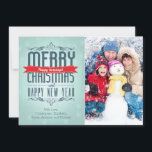 Merry Christmas Typography Holiday Photo Card<br><div class="desc">Modern Merry Christmas,  happy holidays & happy new year vintage typography set on a pretty blue ombre background with snowflakes</div>