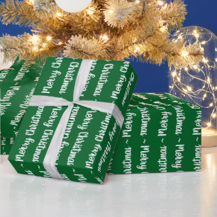 Merry Christmas Typography in White on Green Gift Wrapping Paper
