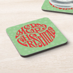 Merry Christmas Typography Joyful Greetings Coaster