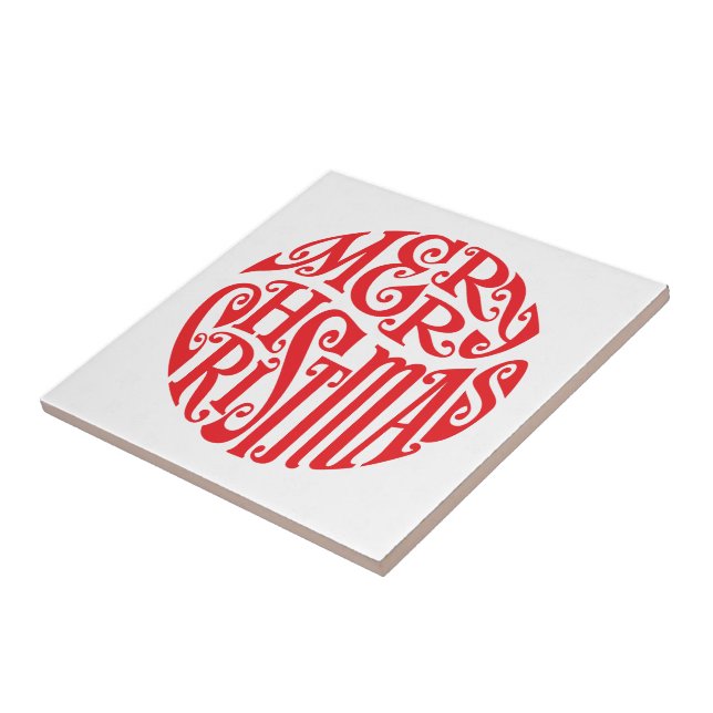 Merry Christmas Typography Joyful Greetings Tile (Side)