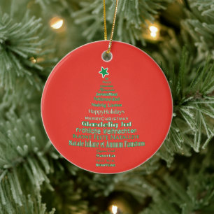 Merry Christmas Typography Language Tree Ceramic Tree Decoration