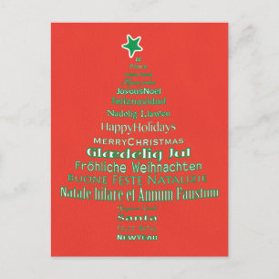 Merry Christmas Typography Language Tree Postcard