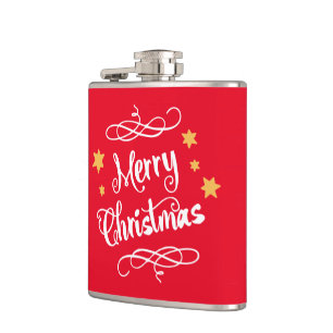 Merry Christmas Typography  Light Red White Hip Flask