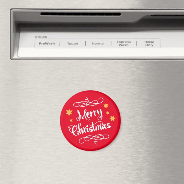 Merry Christmas Typography Light Red White Magnet (In Situ (Dishwasher))