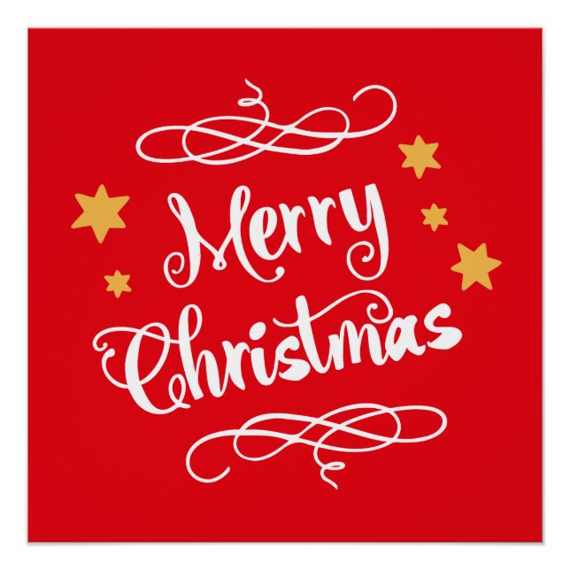 Merry Christmas Typography Light Red White Poster (Front)